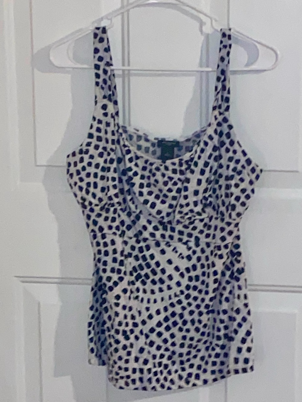 Ann Taylor Black and White Printed Cowl Neck Tank
